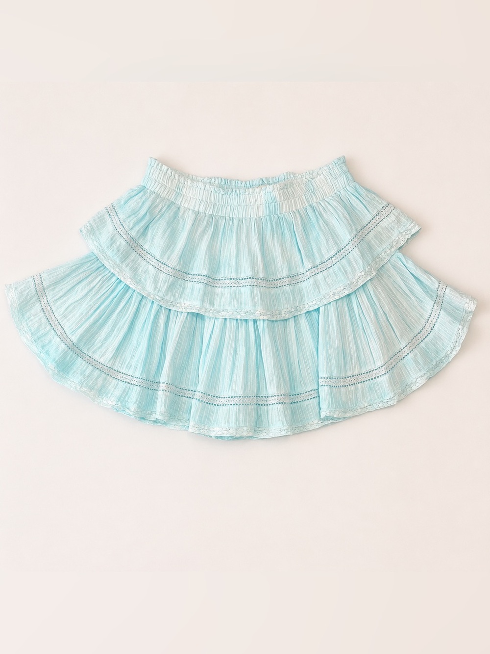 LoveShackFancy Blue Hand Died Ruffle Heritage Mini Skirt - Size S
